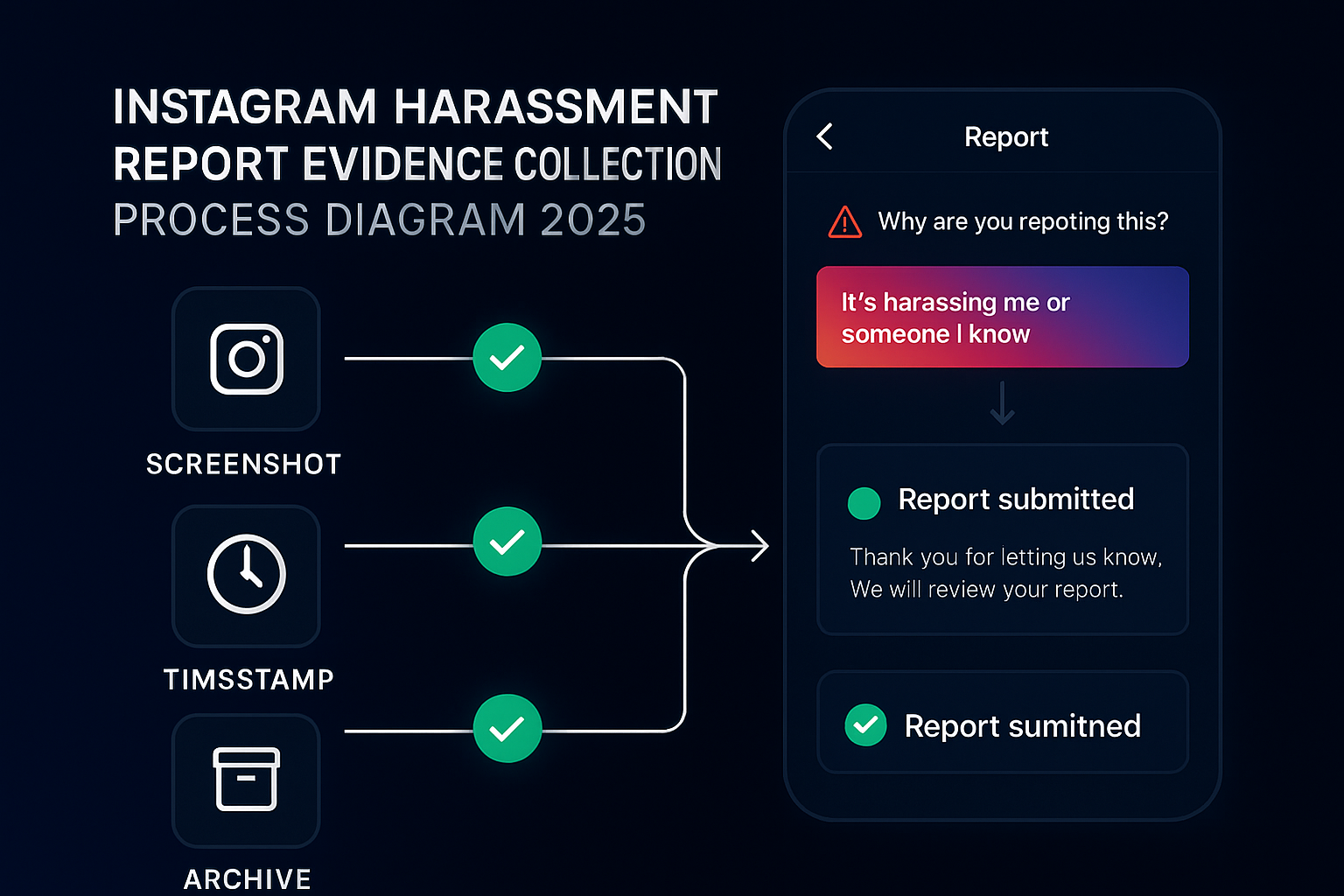 Complete Instagram enforcement strategy overview showing all reporting channels and expected timelines for account ban outcomes