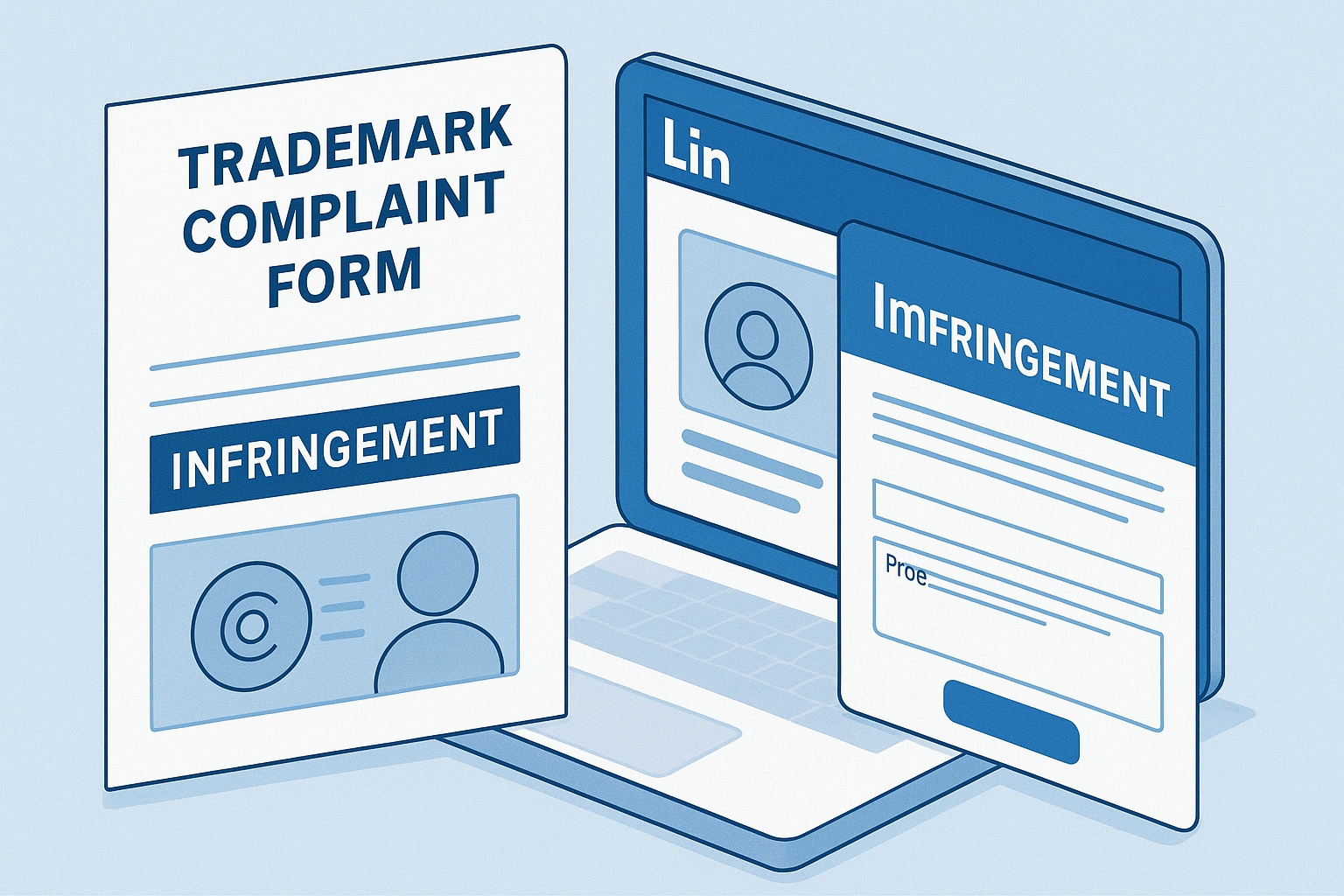 LinkedIn trademark infringement report process showing evidence compilation and submission workflow