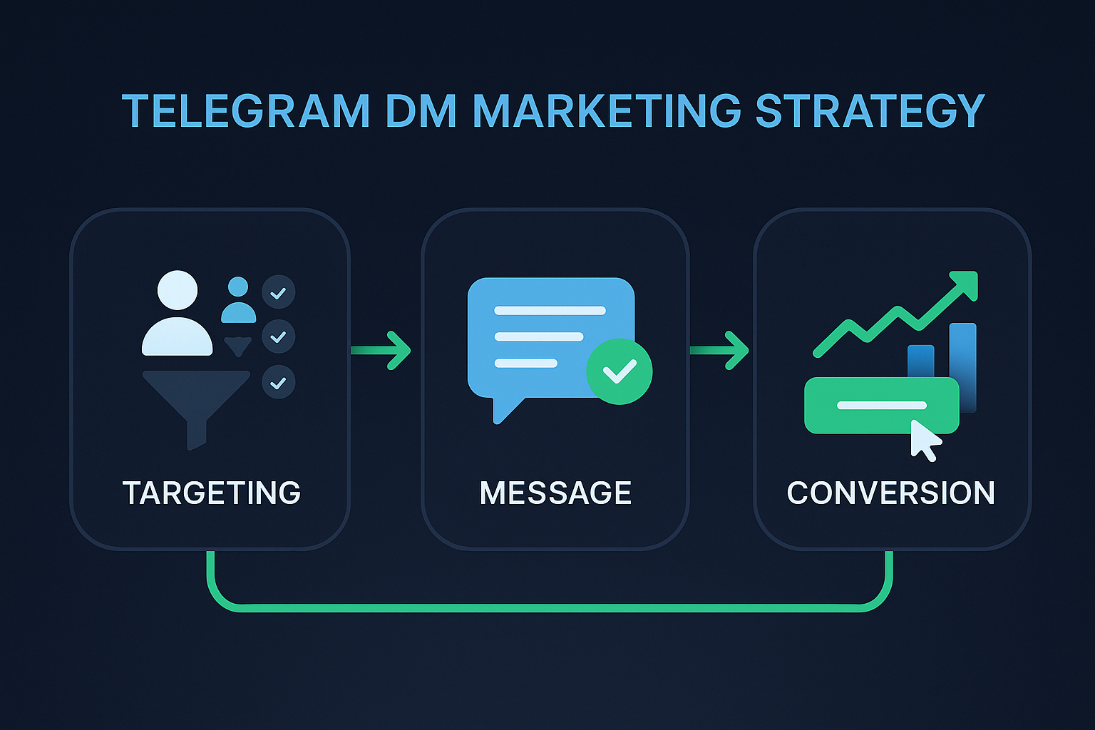 Telegram marketing strategy overview showing account procurement, warm-up, and campaign launch workflow